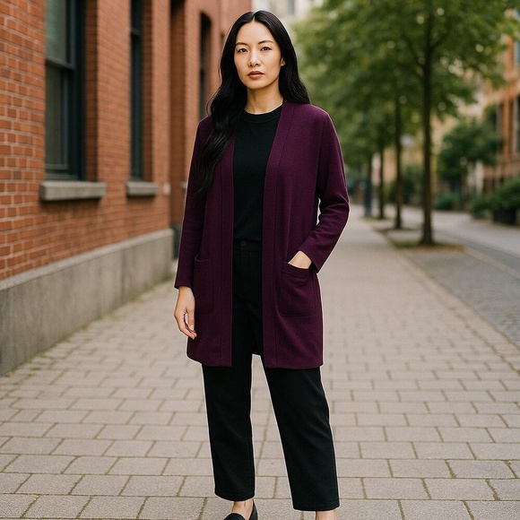 New York and Company 7th Avenue Merlot Cardigan Size L - Picture 1 of 10